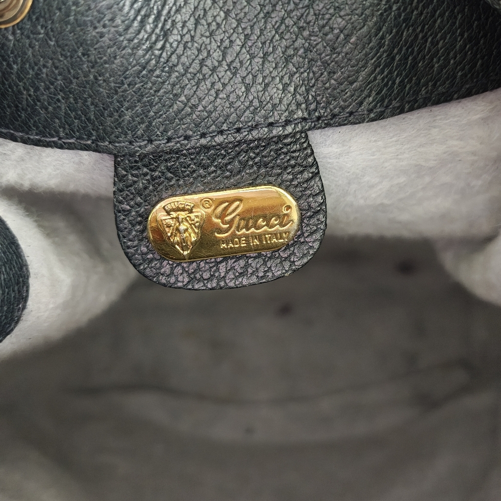 Vintage Gucci Blue Sherry Line Bucket Bag with Gold Hardware - Picture 4 of 13